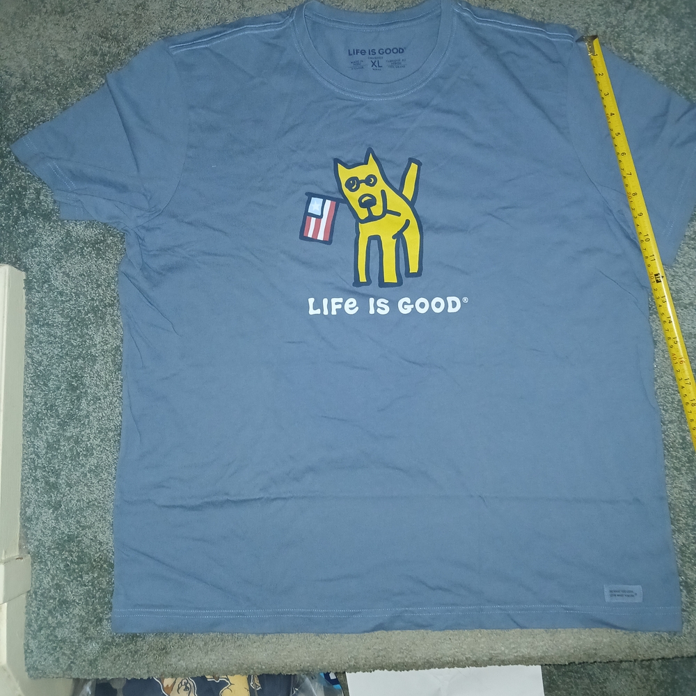 Life is Good Blue Rocket American Flag Graphic T-Shirt